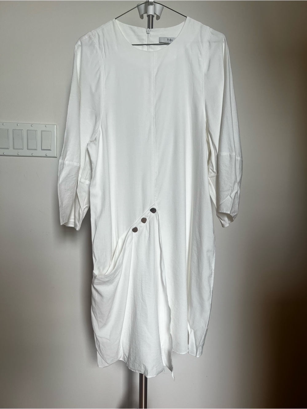 Tibi White Dress with Asymmetrical Button detail